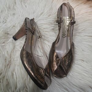 Salvatore Ferragamo women's vintage peep toe 3" metallic reptile print heel s4